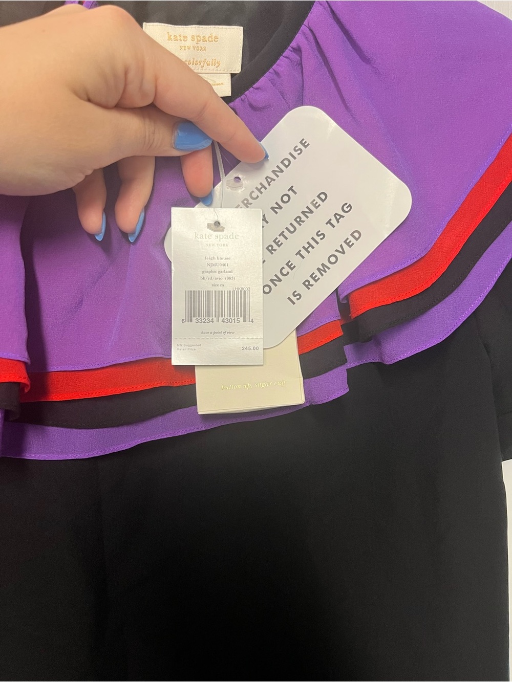 Kate Spade Colorblock Ruffle Neck Blouse - Picture 5 of 6